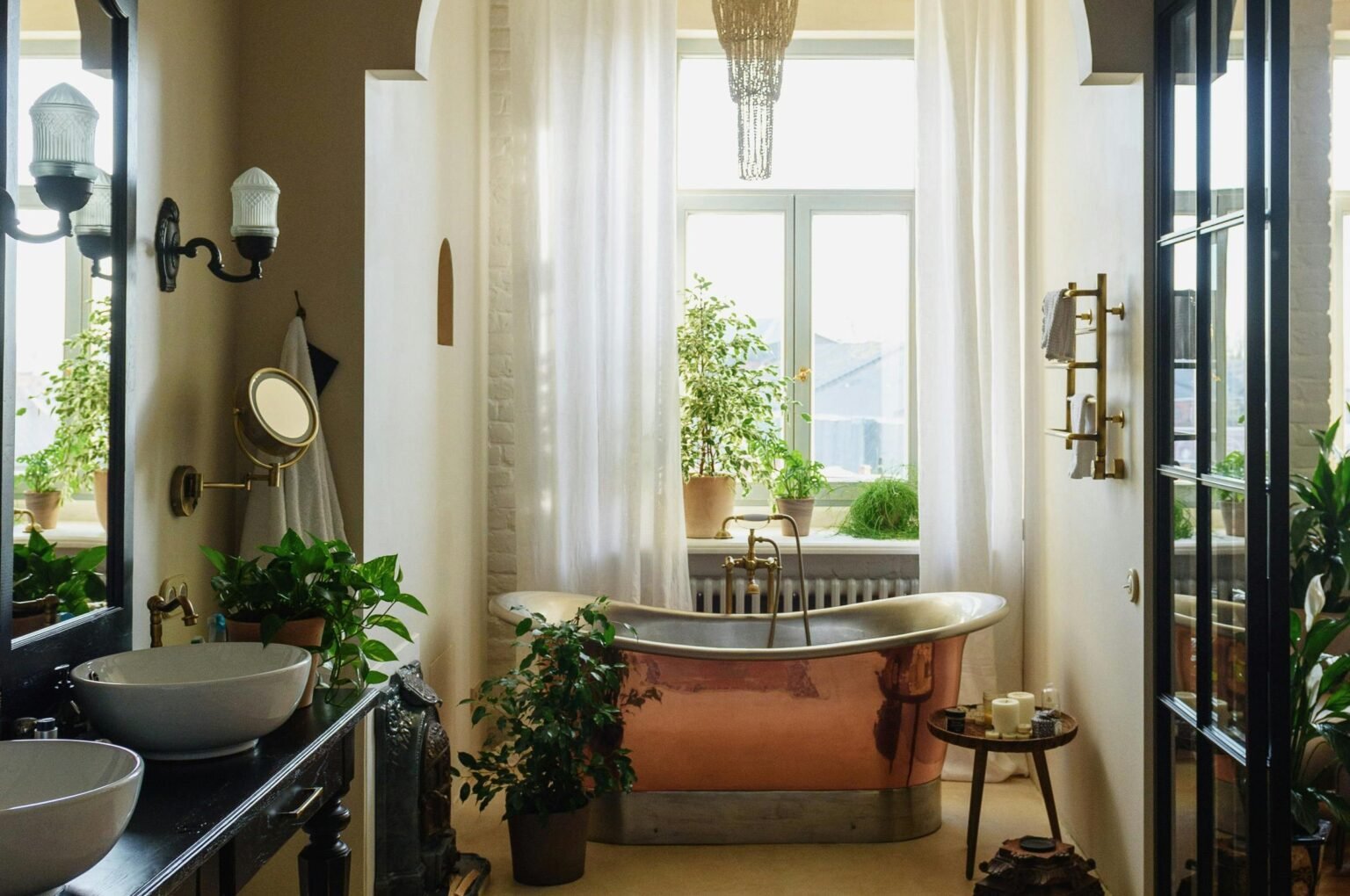 money plant in bathroom near the shower